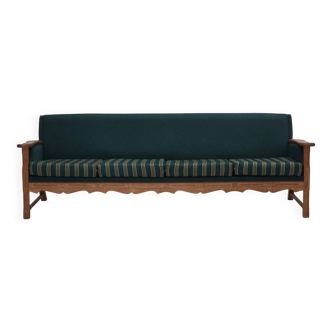 1970s, Danish 4-seater sofa, furniture wool, solid oak wood.