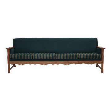 1970s, Danish 4-seater sofa, furniture wool, solid oak wood.