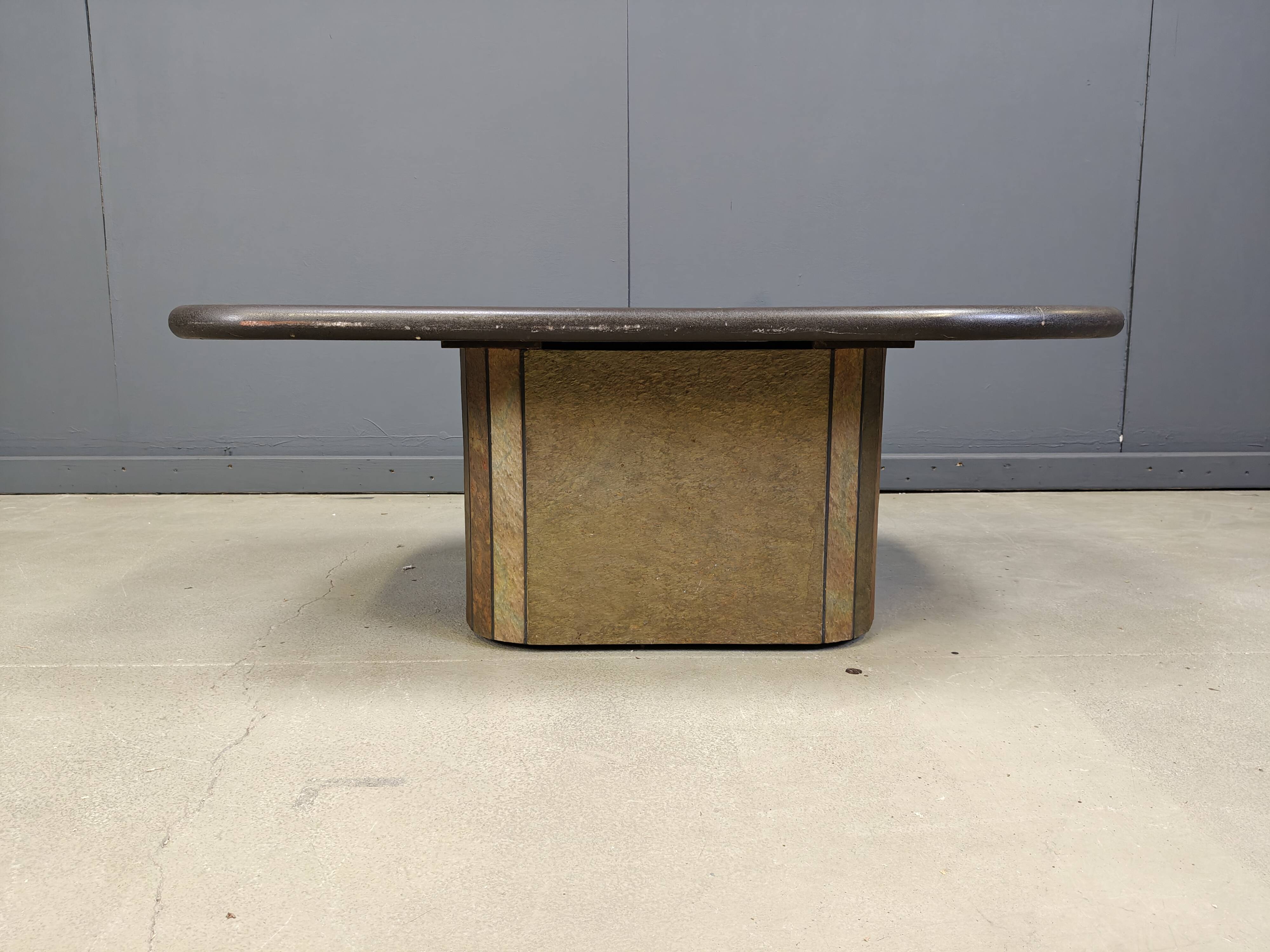 Brutalist slate stone coffee table, 1980s