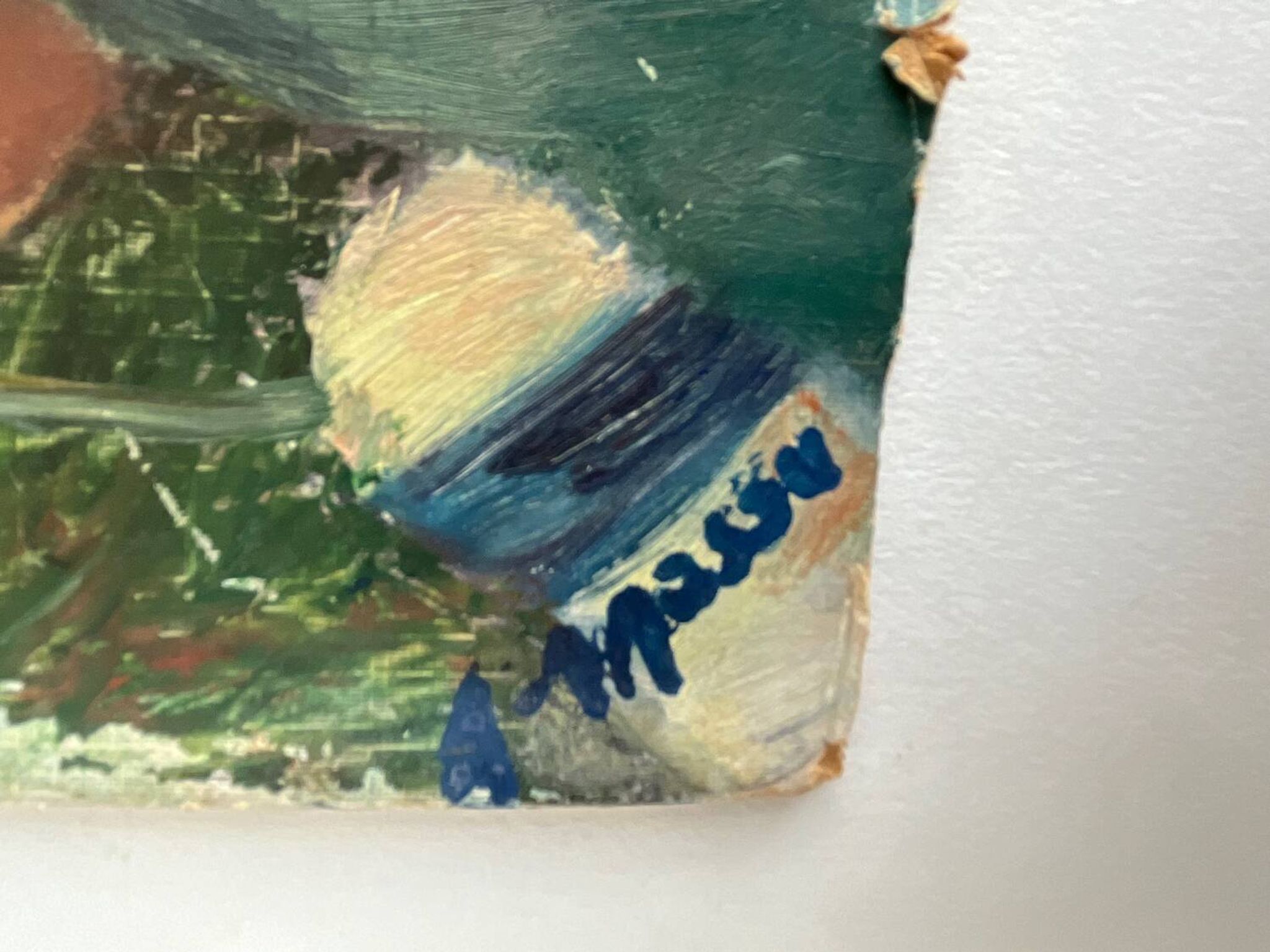 Oil painting on cardboard "Knitting"