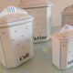 Suite of five Apilco porcelain spice jars / vintage 70s