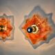 Pair of Murano Mazzega wall lights, orange frosted glass, Italy, 1970