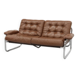 Tufted leather borkum two-seater sofa by johan bertil for ikea 1970s