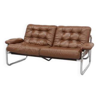 Tufted leather borkum two-seater sofa by johan bertil for ikea 1970s