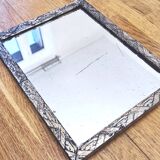 Small Art Deco carved wooden mirror, silver leaf.