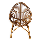 Fauteuil oeuf en rotin original italien des années 1960