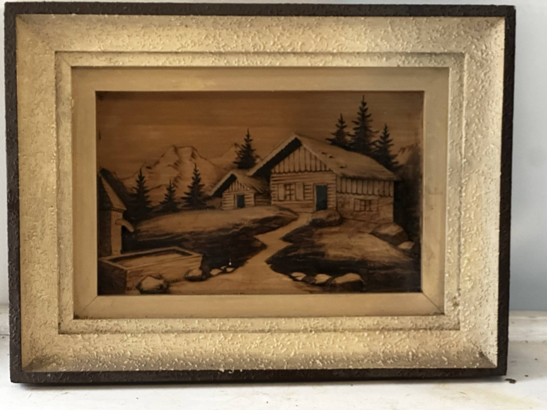 Pyrographed Alpine Table - Mid-Century Folk Art - Chalet Atmosphere
