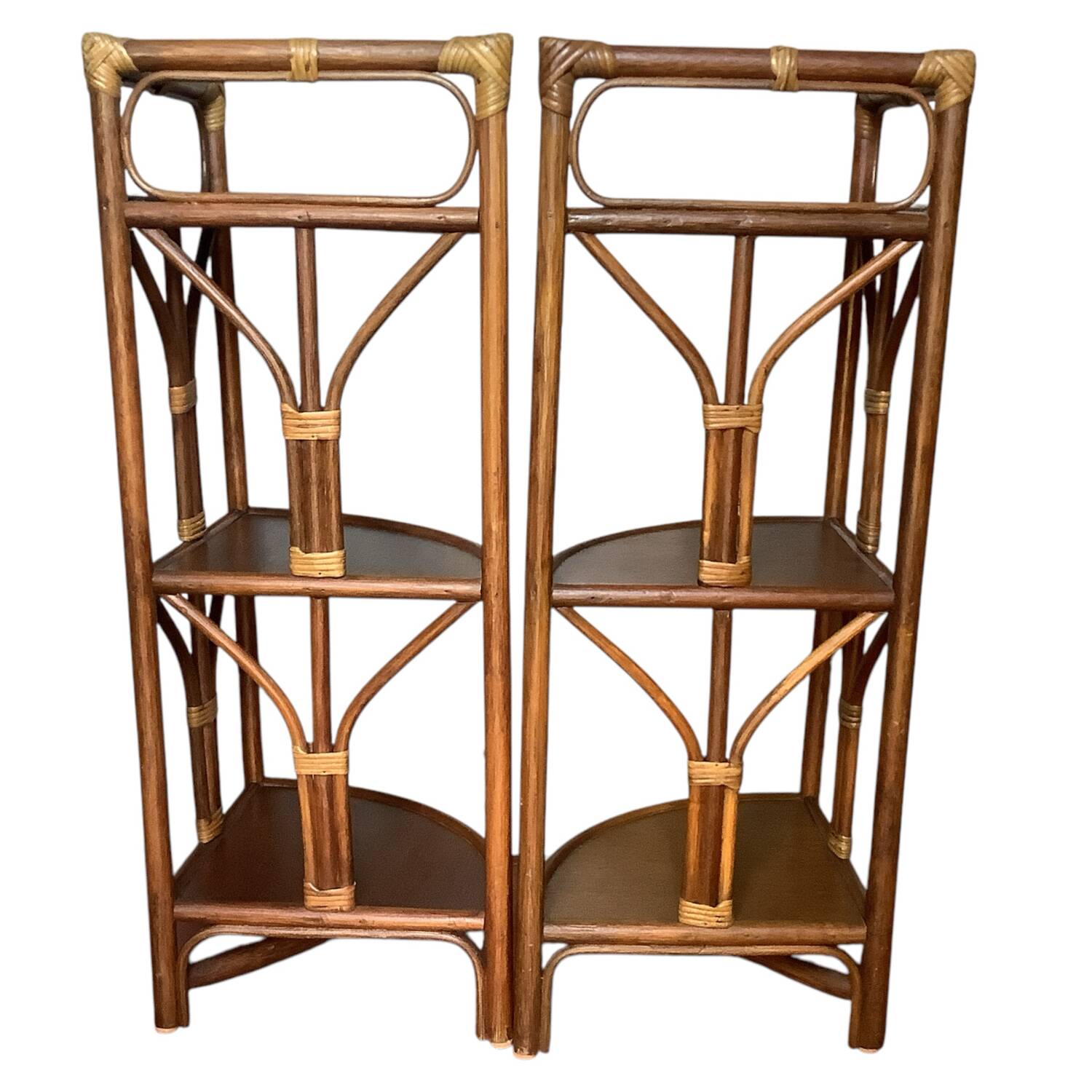 Pair of vintage rattan corner shelves
