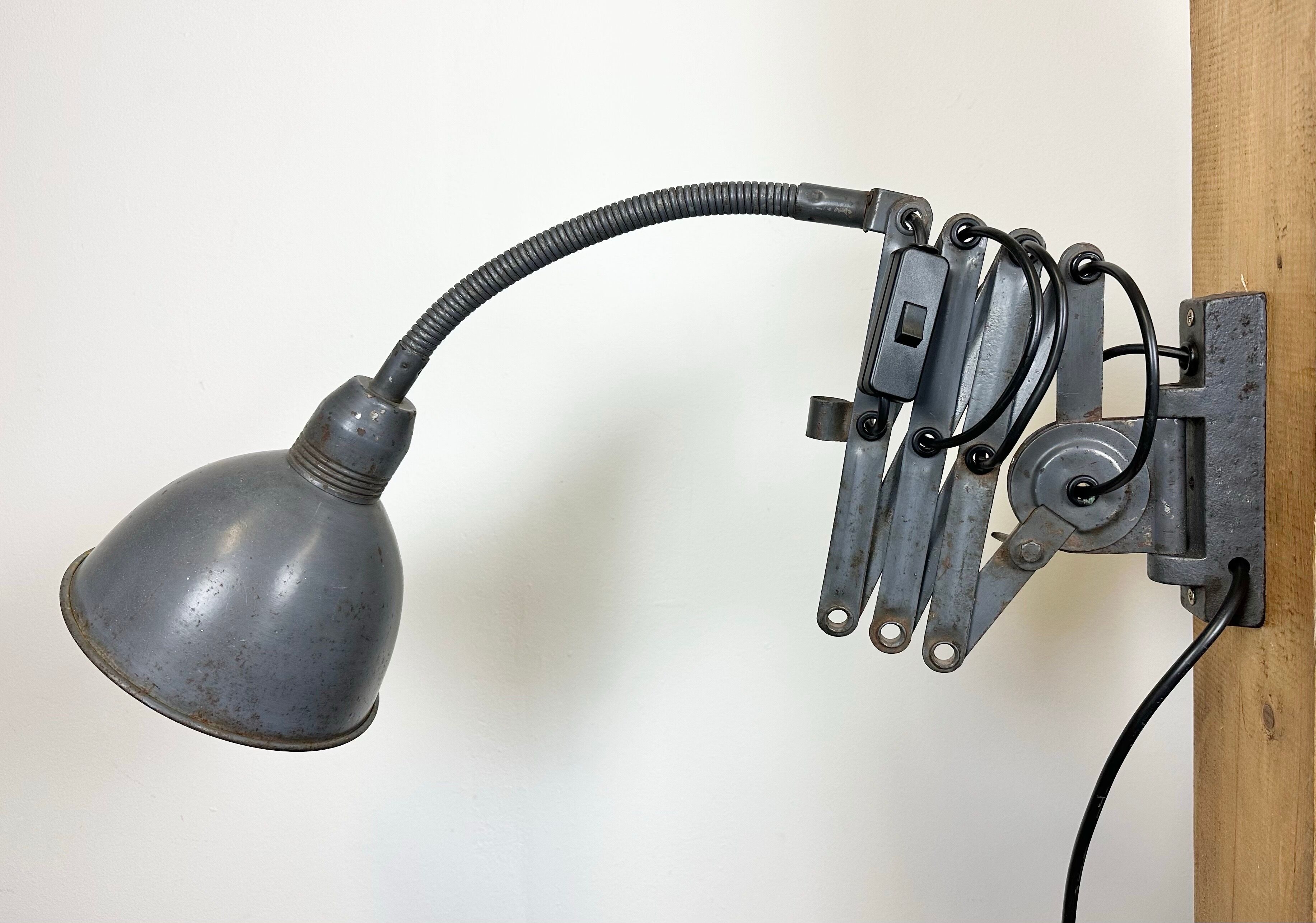 Grey Industrial Scissor Wall Lamp from Elektroinstala, 1960s