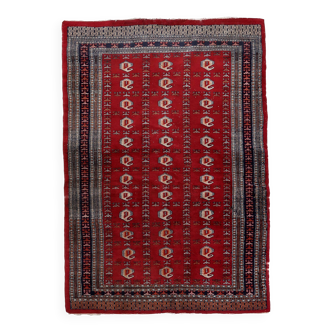 Tapis vintage ouzbek Boukhara fait main en laine – 126 x 195 cm – années 1960