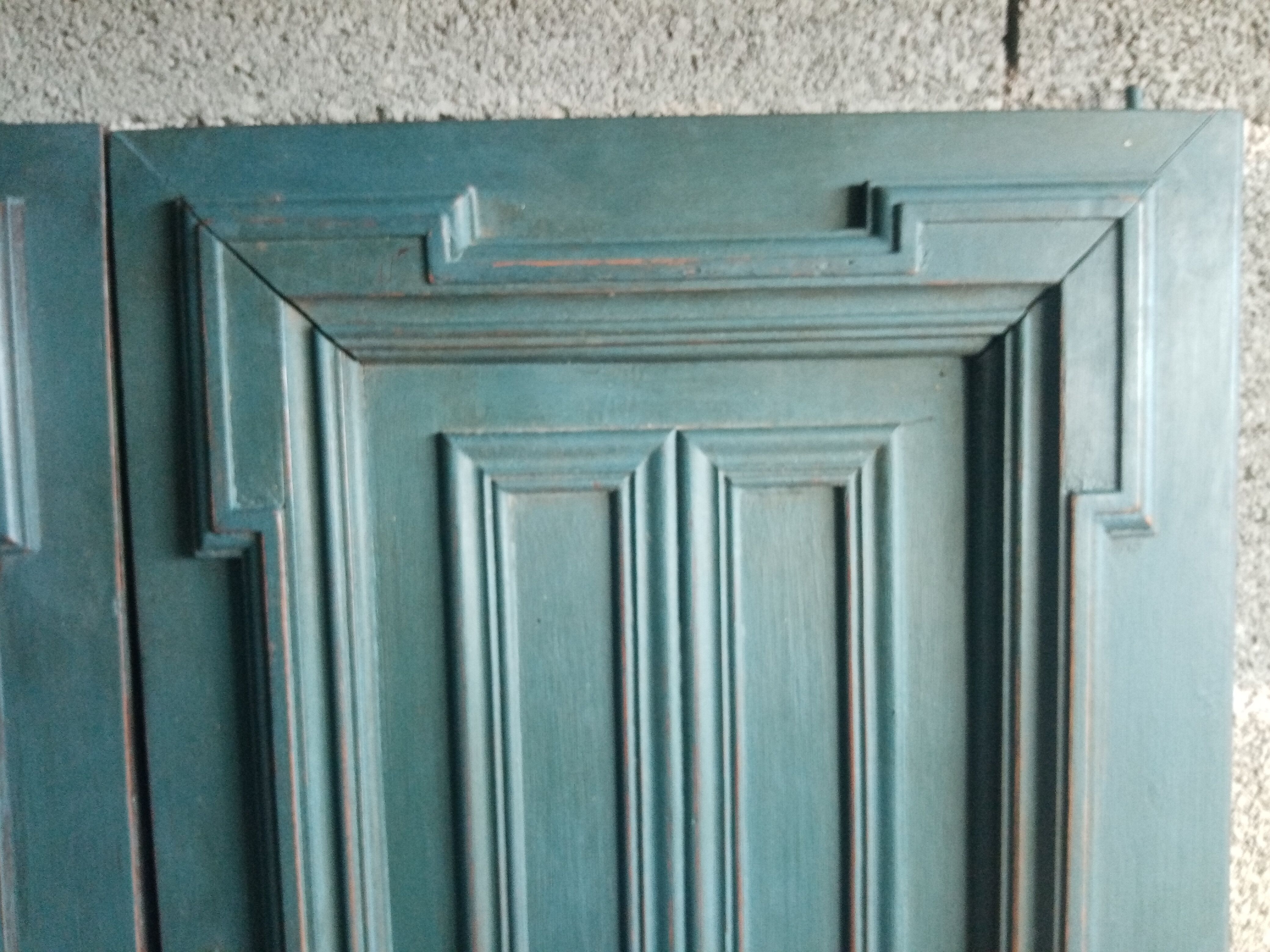 Pair Old Patinated Door Blue Aubusson Wooden Door Deco
