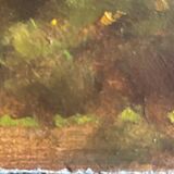 HSP painting "Landscape with shepherdess and child with geese" signed 20th century