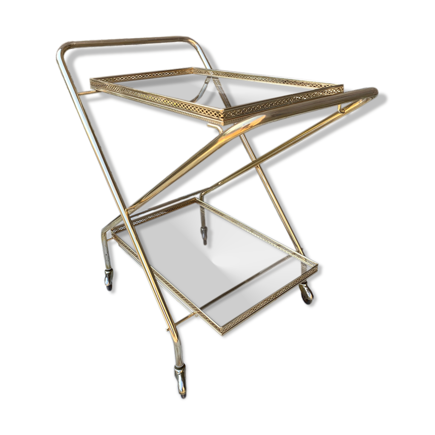 Golden dessert with wheeled glass tray