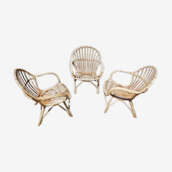 3 vintage rattan armchairs