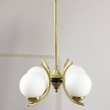 Mid-Century Italian Brass and Opaline Chandelier