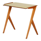 Midcentury small yellow table, beech, umakart, restored, Czechia, 1950s