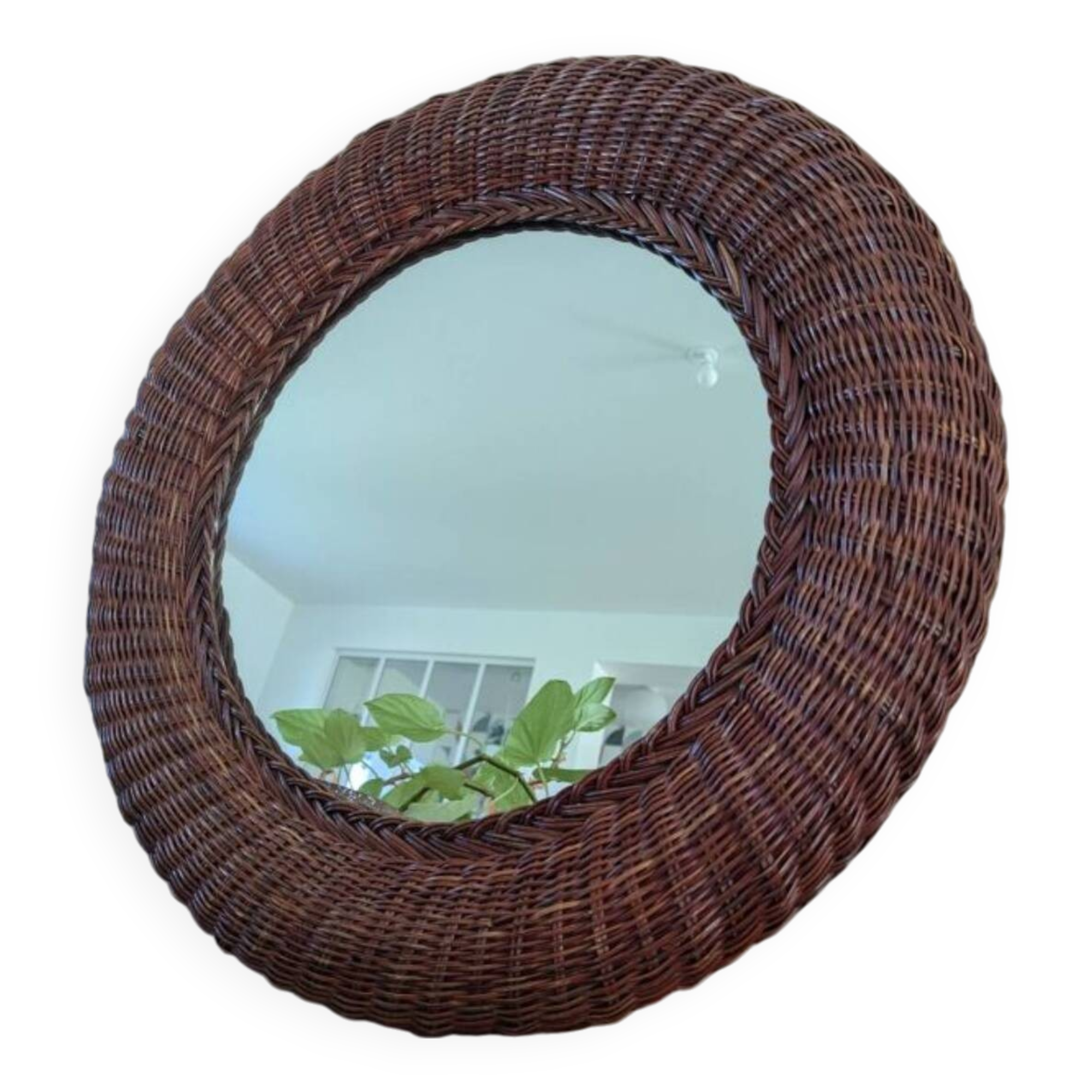 Woven rattan mirror