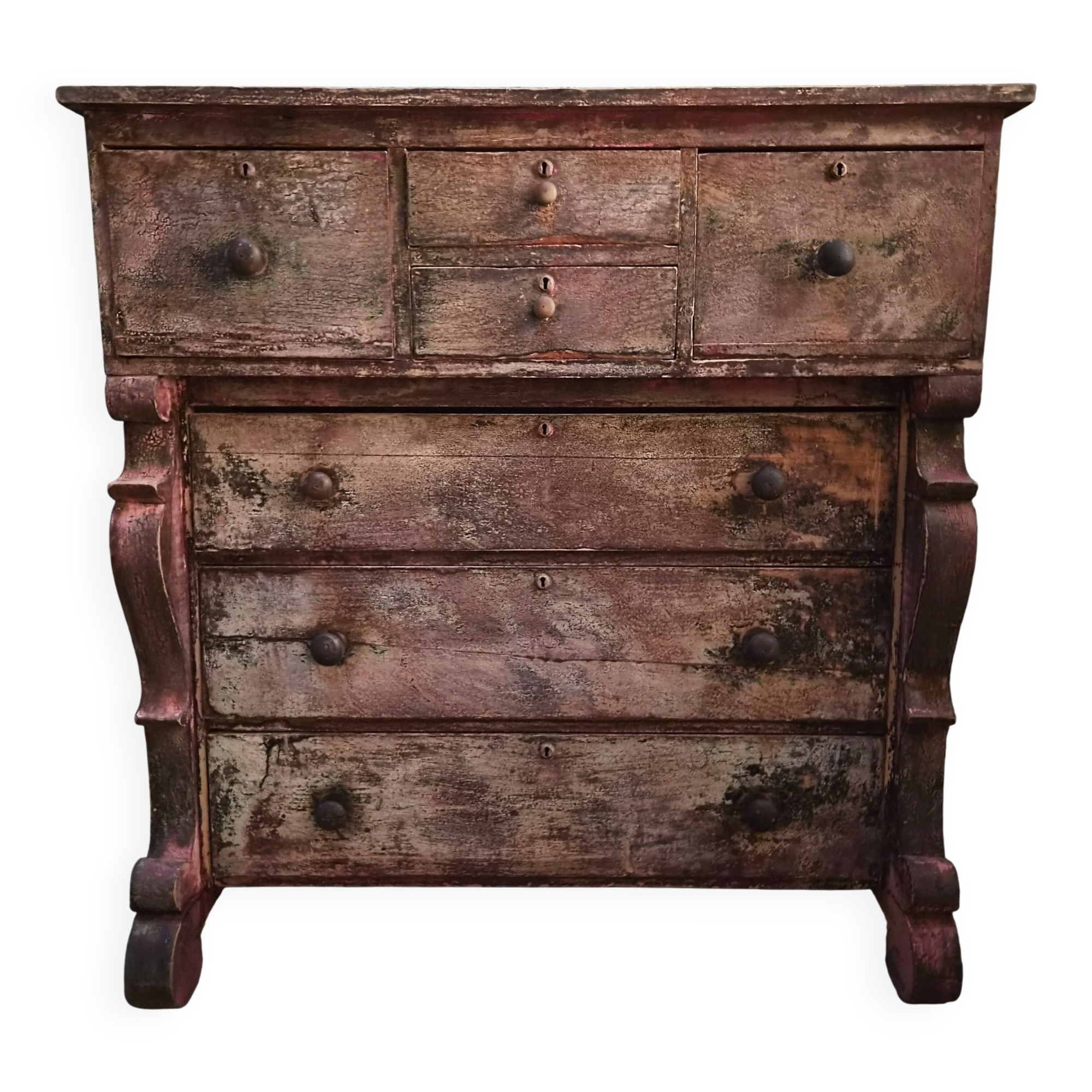Antique French painted shop commode, poplar and pine, circa 1850–1900