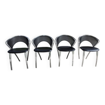 4 postmodern chairs in chrome and perforated mesh, Italy, 1980.