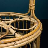 Vintage round service trolley in bamboo and rattan, 1960s