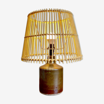 Lampe en grès et rotin-Années 70