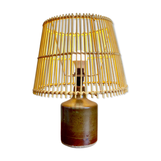 Stoneware and rattan lamp-70s