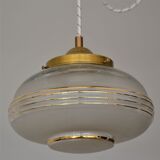 Suspension globe in frosted glass with golden edges