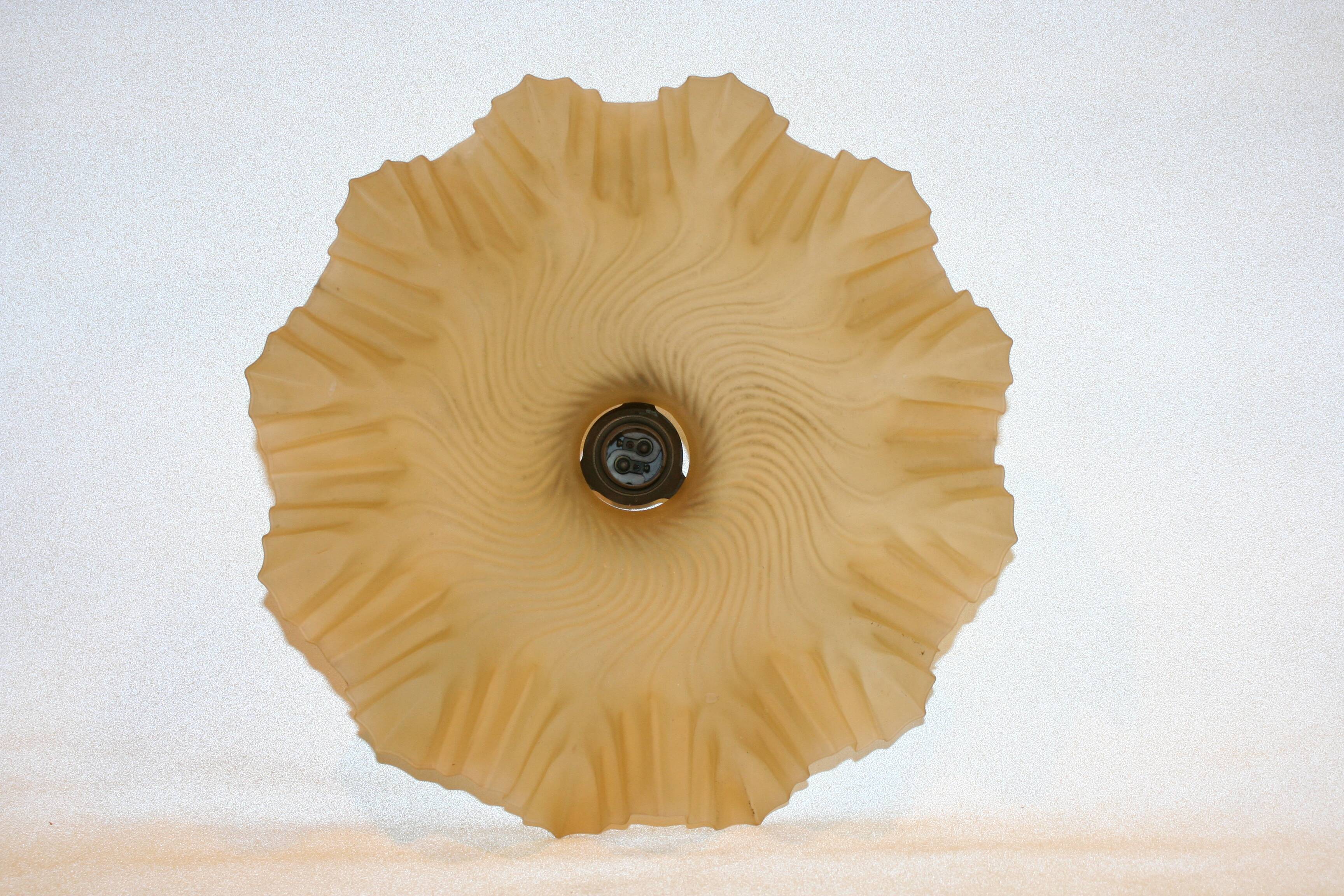 Pleated yellow glass lampshade