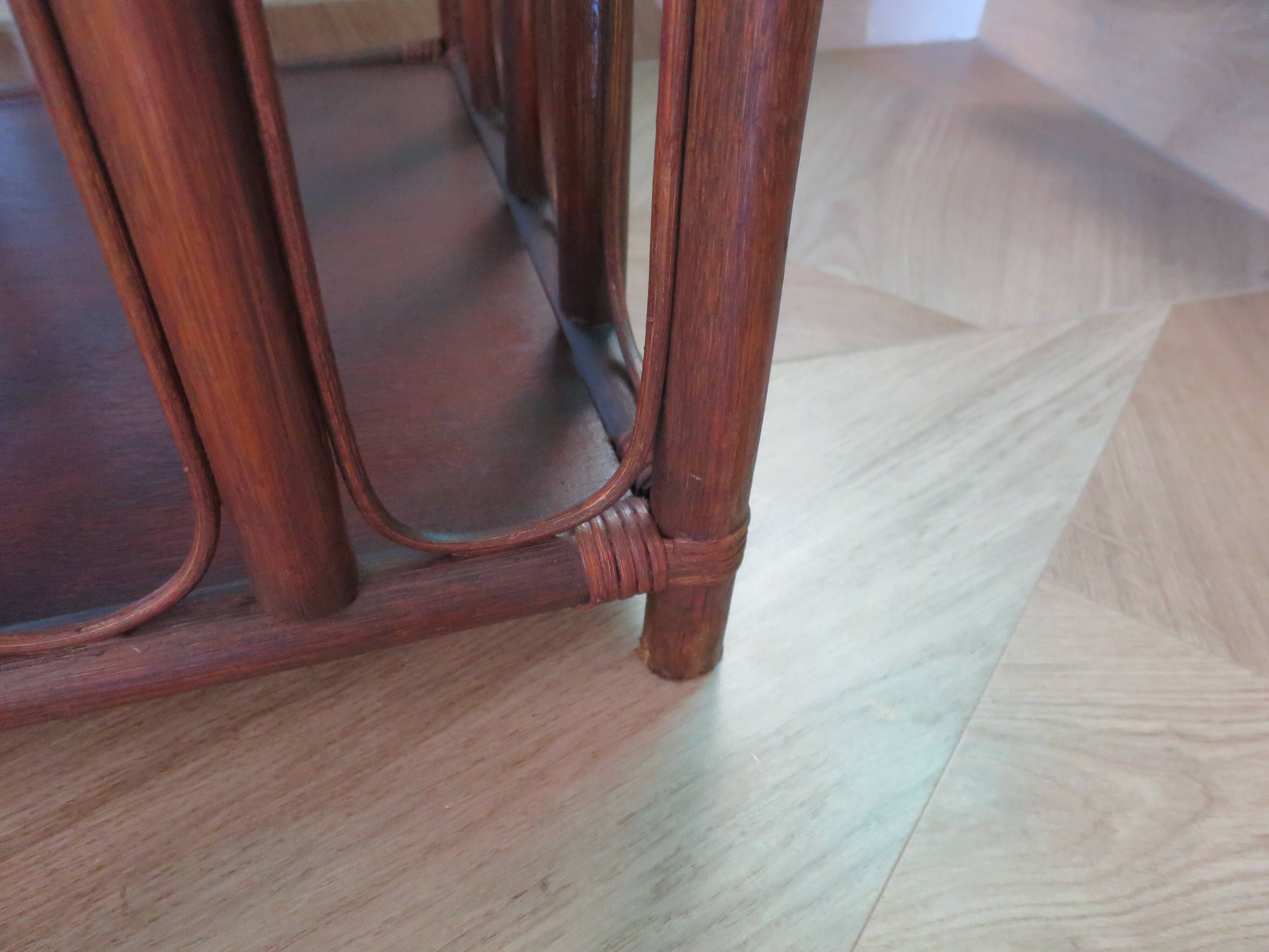 Retro side table - vinyl furniture - rattan and bamboo - 1980s