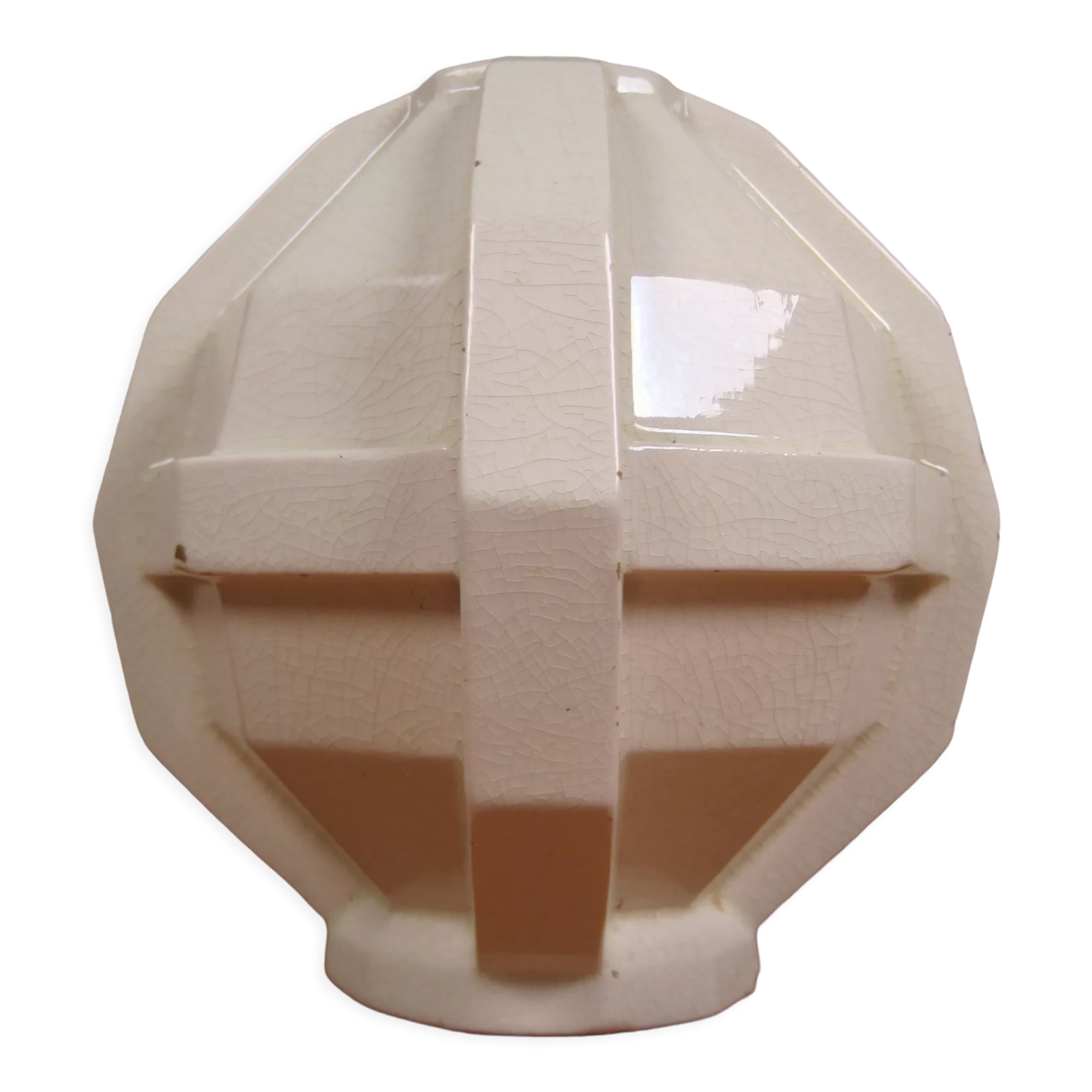 Modernist art deco ball vase in ecru white cracked glazed earthenware, signed saint clement n° 778