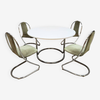 Vintage design chrome dining set table chairs