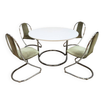 Vintage design chrome dining set table chairs