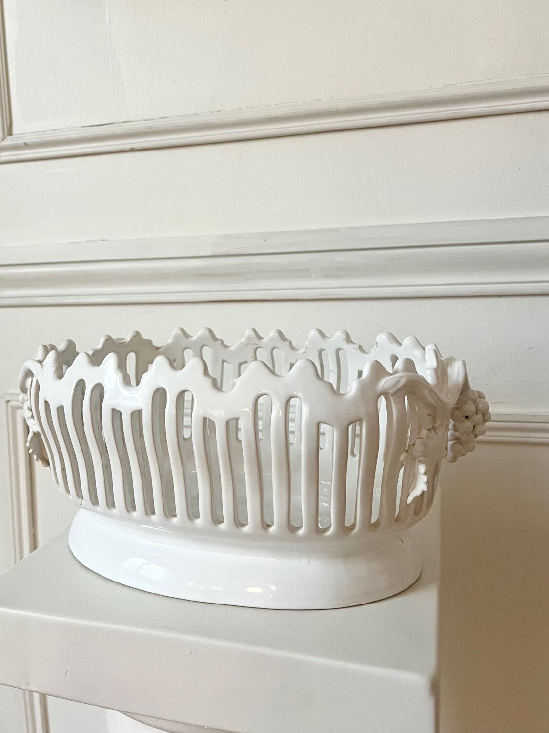 Handmade openwork ceramic fruit bowl