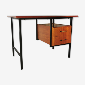 Bureau moderniste, caisson suspendu, acajou 1970