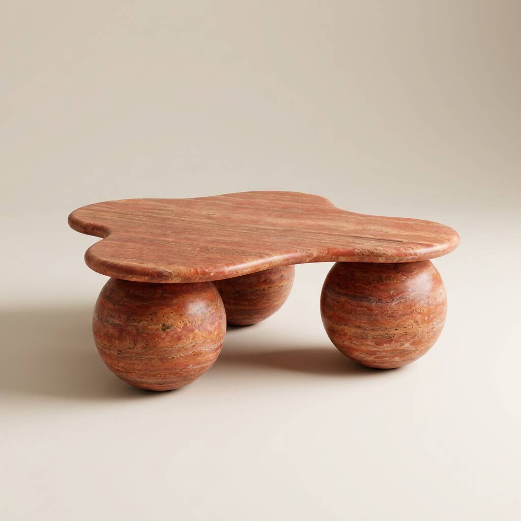 Table Basse "Cava" en travertin rouge -Caldrare
