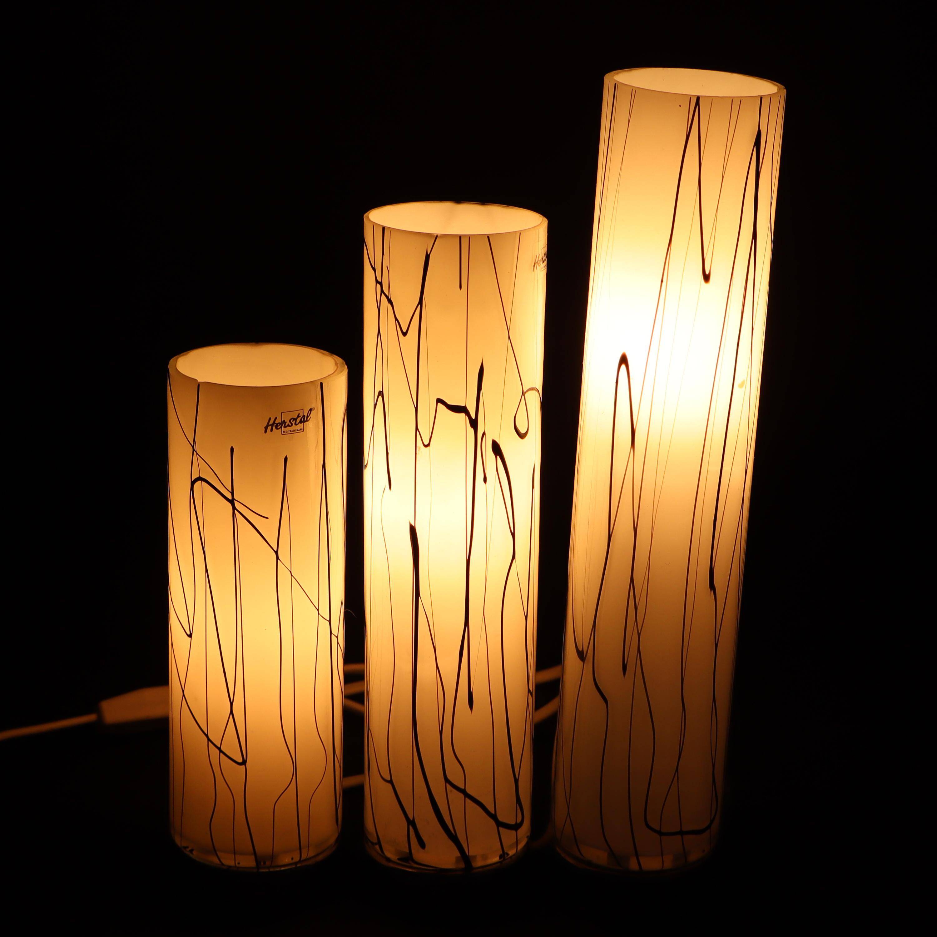 3 glass table lamps by Herstal, Denmark 1980