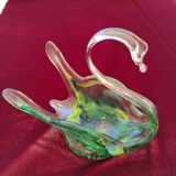 Vintage swan in mouth-blowing glass color green