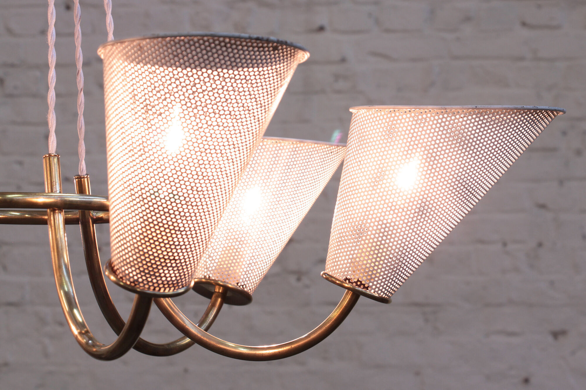 Perforated metal chandelier with 6 lights from the 1950s.