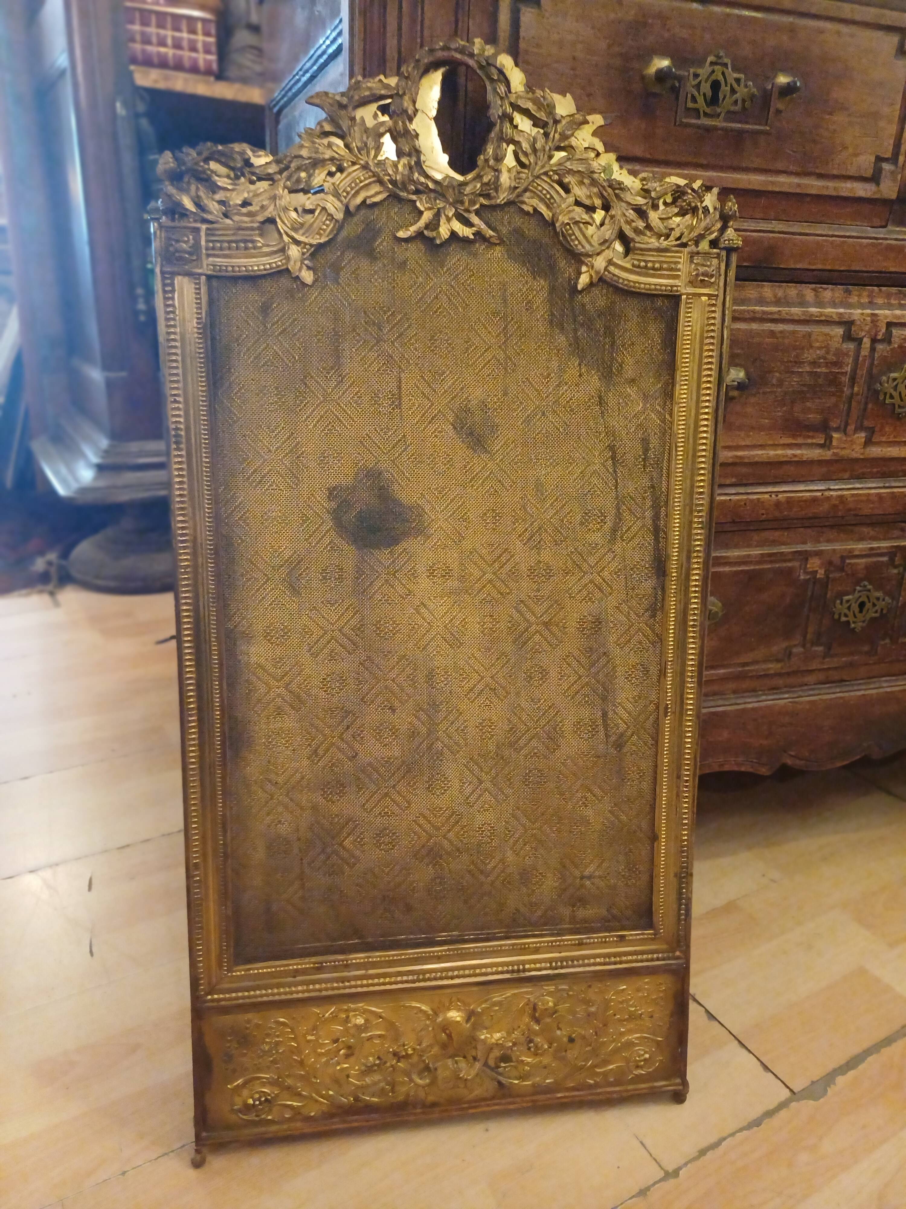 Very Beautiful Fireplace Screen 154 cm/77 cm in Bronze and Brass - Period 1880