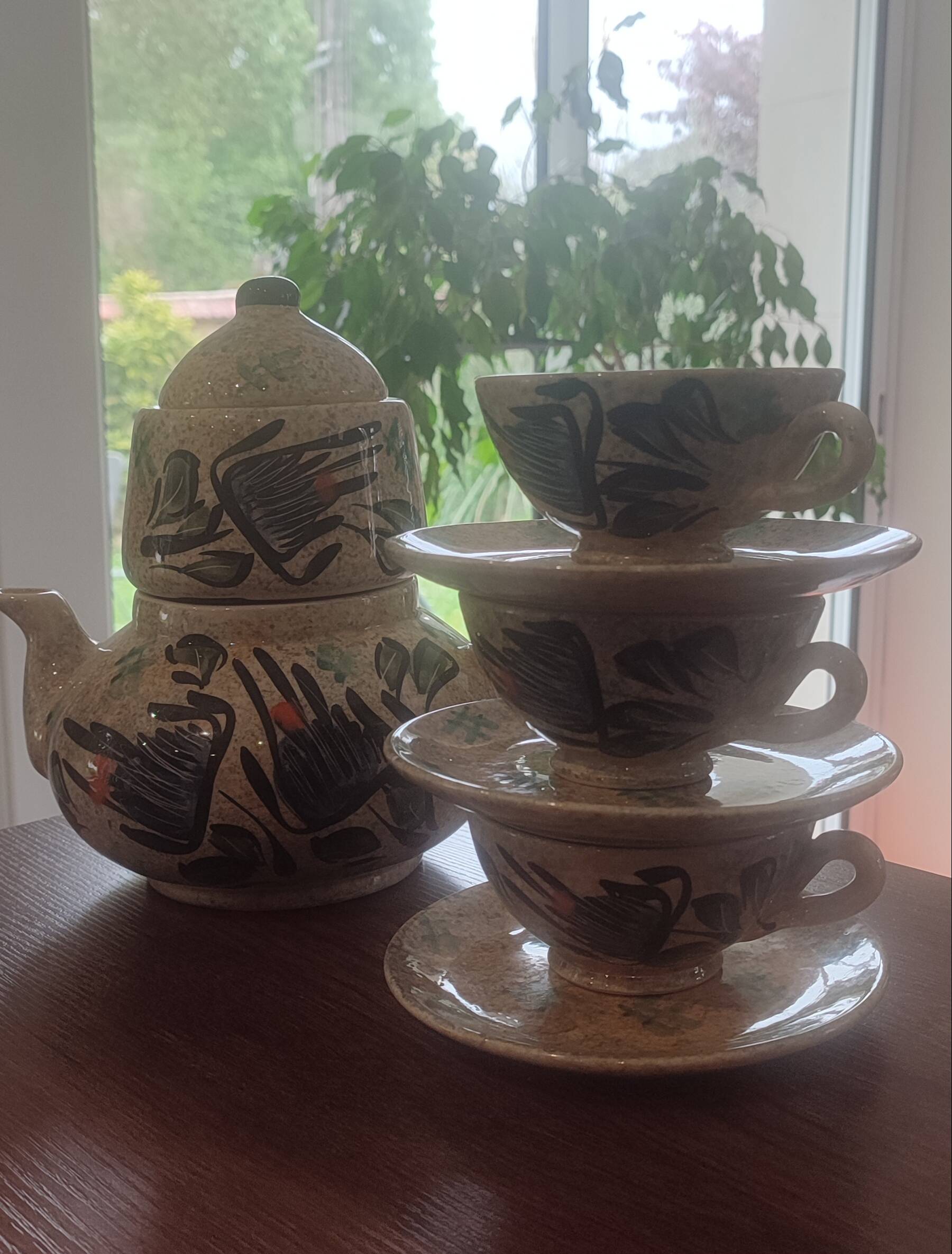 Large ceramic tea service signed Vallauris, vintage 1960.