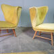 Trio de chauffeuses à oreilles wing chair danoise Elias Svedberg années 50/60 jaune vert