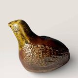 Ancient zoomorphic whistle of a partridge bird in glazed stoneware from La Borne.