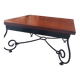 Coffee table in cherry wood with a wrought iron base.