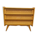 Commode vintage 3 tiroirs en chêne et rotin - années 60