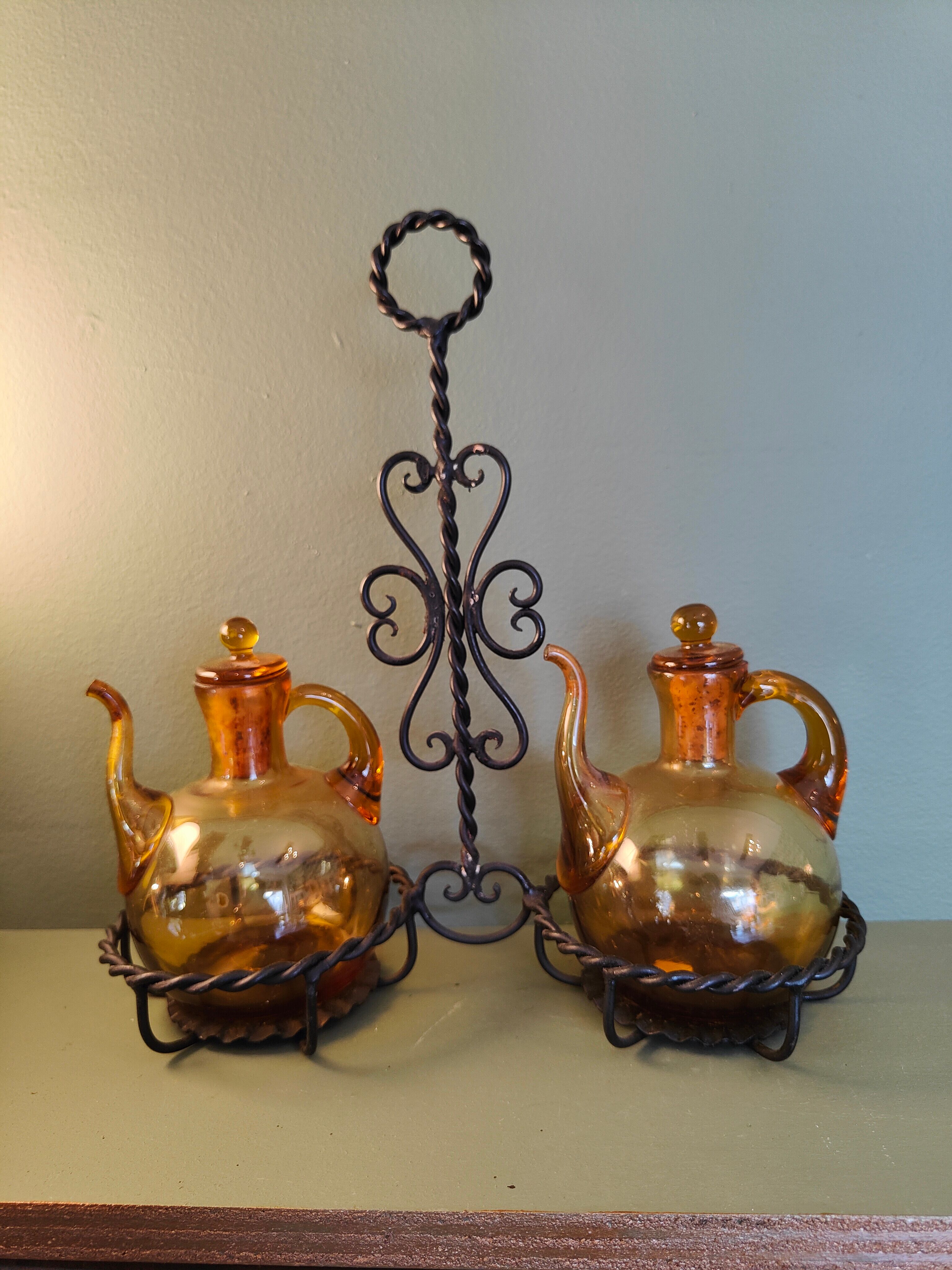Brown glass vinegar cruet