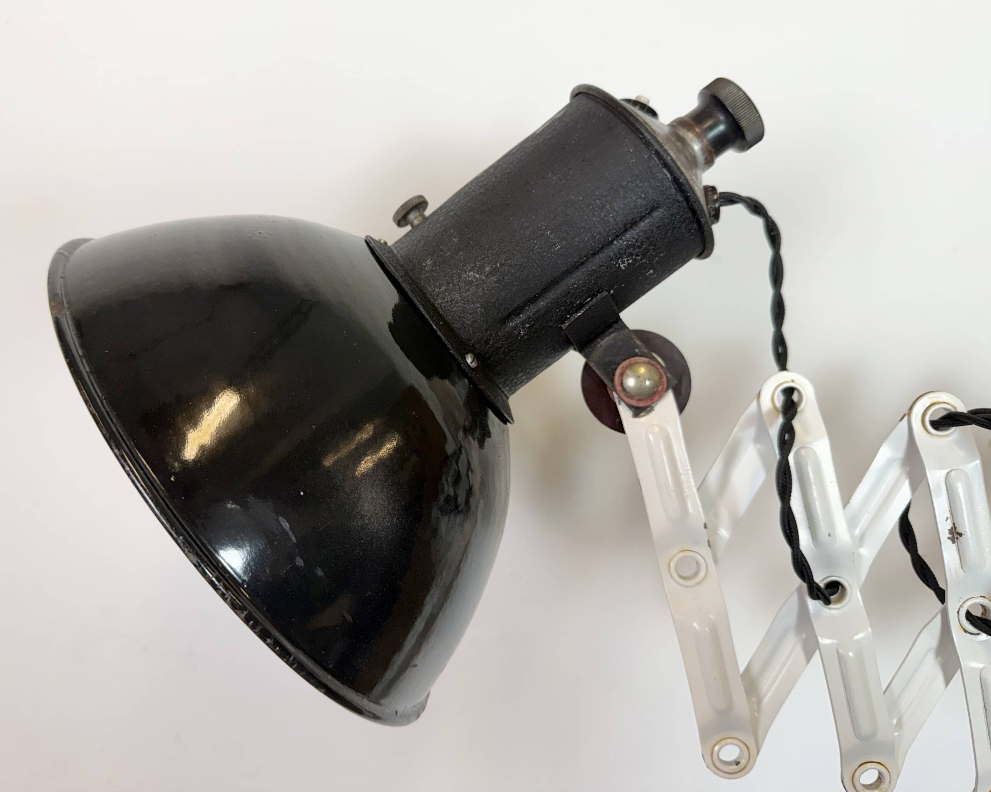 Industrial Black Enamel Scissor Wall Lamp, 1950s