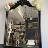 Napoleon III mirror in black wood with pediment
