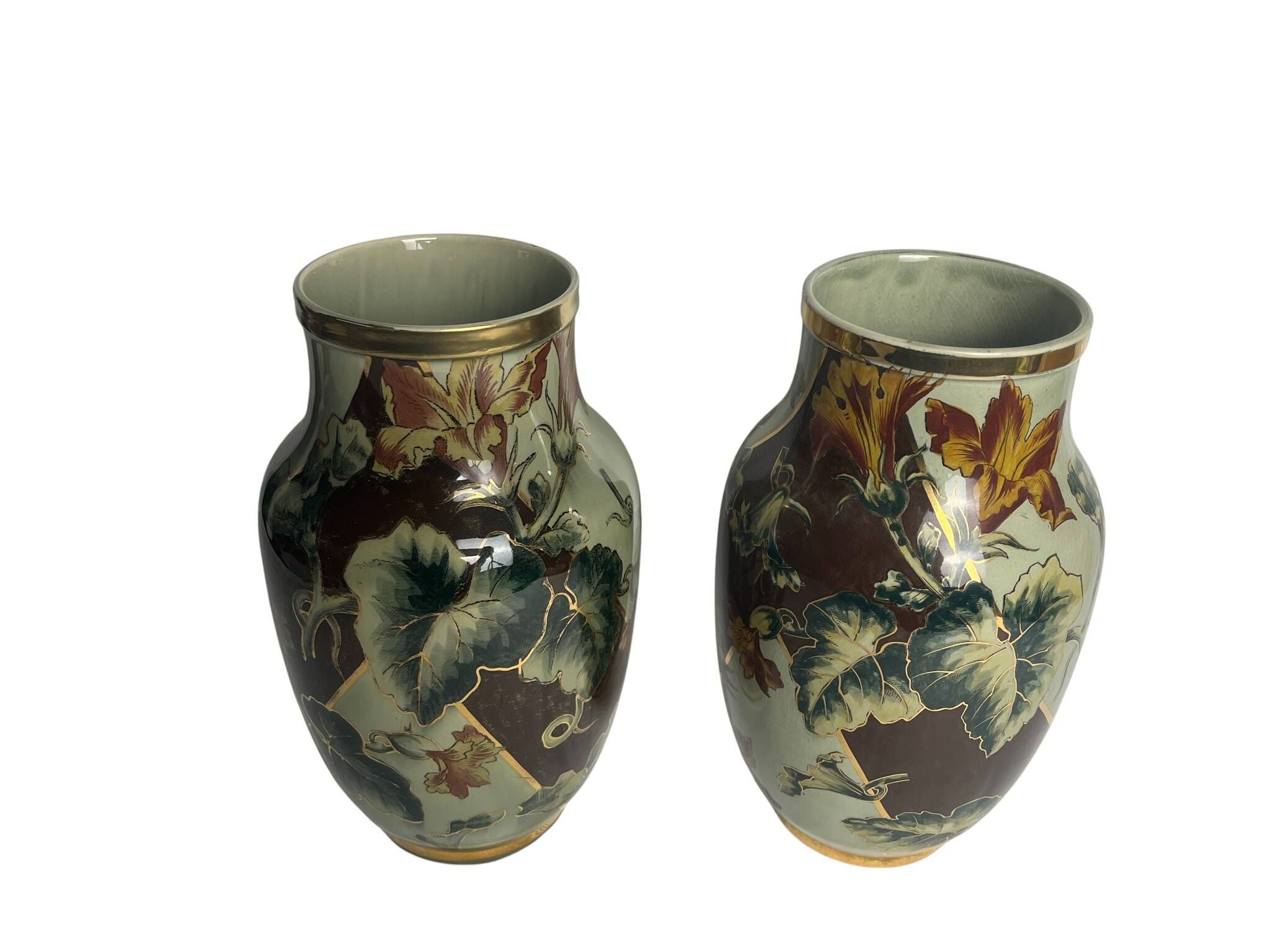 Art Deco, pair of Lunéville earthenware vases circa 1930