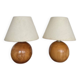 Pair of vintage wooden ball lamps