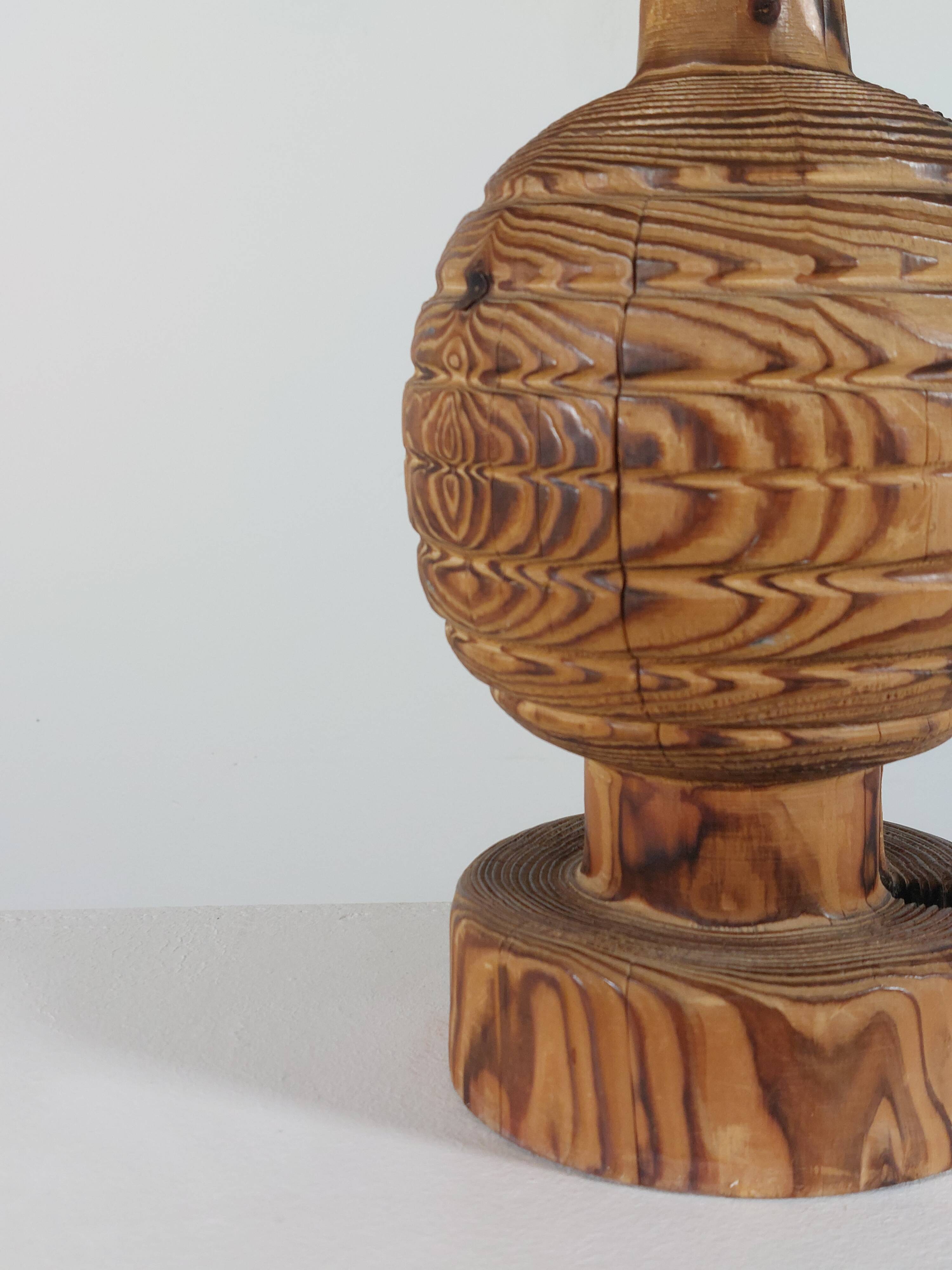 Rare vintage Mid Century brutalist flamed pine table lamp  by Temde
